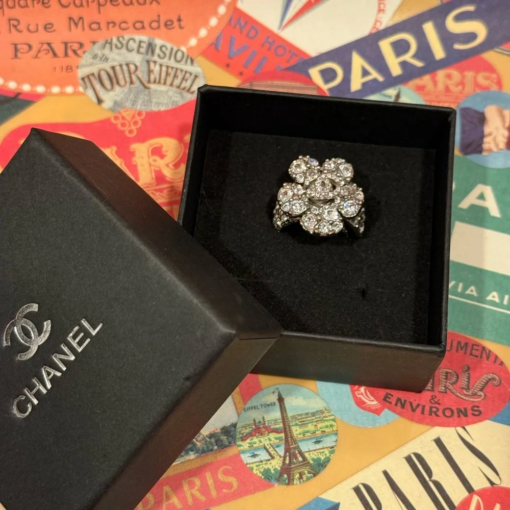Genuine Chanel Floral Crystal Ring - Picture 3 of 10